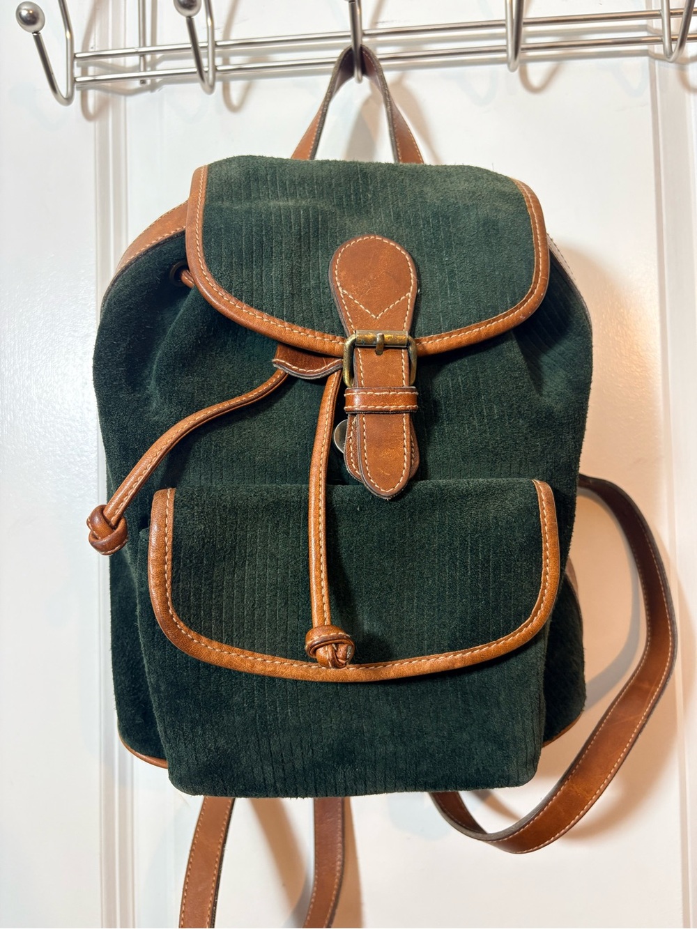 Vintage Giani Bernini Green Suede Corduroy Leather Mini Backpack Purse 90s